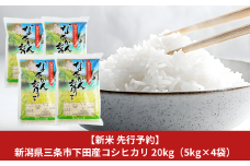新米 先行予約 コシヒカリ 20kg (5kg×4袋) 新潟県三条市下田産 こしひかり 令和7年産 [JAえちご中越]【031S012】