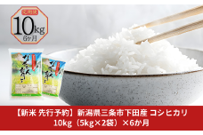 新米 先行予約 [定期便 10kg (5kg×2袋) ×6か月] コシヒカリ 新潟県三条市下田産 こしひかり 計60kg 令和7年産米 6か月（6ヵ月）連続でお届け  [JAえちご中越]【092S004】