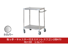 取っ手・キャスター付きステンレスワゴン2段H70 46×60 シルバー PROFACE プロフェイス 冷蔵 冷凍 クリーン 組立式 燕三条製 【257S006】