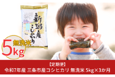 新米 先行予約 [定期便5kg×3か月] 無洗米 新潟県三条市産コシヒカリ 計15kg 令和7年産 新米 こしひかり 3か月連続でお届け [株式会社白熊]【021S005】