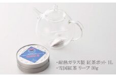耐熱ガラス製 紅茶ポット ティーポット 1L・村上茶園 冨士美園の雪国紅茶（缶入り）リーフ 30g セット[ZC429]