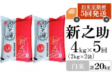 【先行予約・令和7年産新米・5ヶ月定期便】新之助 白米 4kg（2kg×2袋）×5回（計 20kg）ヤタらうんめぇお米 水田環境鑑定士在籍 しんのすけ[Y0182]