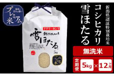 【12ヶ月定期便】甘味の強いプレミアム米 雪ほたる 新潟県認証特別栽培米 コシヒカリ 無洗米 5kg×12回（計60kg）アグリーホンマ[Y0517]
