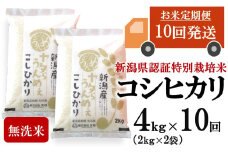 【先行予約・令和7年産新米・10ヶ月定期便】コシヒカリ 無洗米 4kg（2kg×2袋）×10回（計 40kg）ヤタらうんめぇお米 水田環境鑑定士在籍[Y0511]