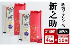 先行予約【令和7年産新米・10ヶ月定期便】新之助 無洗米 4kg（2kg×2袋）×10回（計 40kg）中村農研 [Y0541]