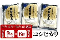 【R7年10月～R8年3月発送・6回定期便】コシヒカリ 無洗米 6kg（2kg×3袋）×6回（計36kg）令和7年産新米 田村農産[Y0273]