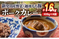 ポークカレー 4食 計1.6kg 冷凍 カレー 国産 豚肉 400g 越後もち豚 野菜 地元 簡単 贈答 レトルト レトルトカレー 非常食 保存食 備蓄 時短 城下町しばたの恵み咖喱パック 志まや 割烹 新発田市 新潟 J33