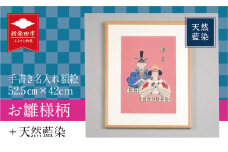 手書き 名入れ 額絵 お雛様柄 52.5cm×42cm お雛様 ひな祭り 雛人形 女の子 誕生日 お祝い 初節句 出産祝い 贈り物 プレゼント ギフト 天然藍染 工芸品 民芸品 インテリア 飾り 新潟県 新発田市