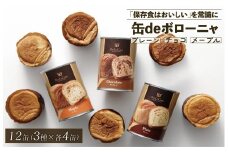 美味しいパンの缶詰 缶deボローニャ 12缶 5年6か月保存【 保存食 非常食 防災食 備蓄食 防災グッズ パン デニッシュ レジャー  父の日 アウトドア 海外旅行 キャンプ ボローニャ 缶 セット プレーン チョコ メープル 長期保存 niwayama001 】
