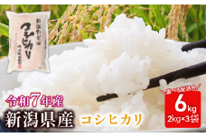 【2025年12月発送】米 コシヒカリ 特別栽培米 計6kg 2kg × 3袋 令和7年産 7年産 新米 新潟県産 お米 白米 ご飯 精米 玄米 おにぎり 弁当 個包装 小分け プレゼント ギフト 贈答 のし 新潟県 新発田市 sasakikoki004_202512