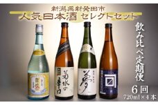 【日本酒 飲み比べ 定期便】 6回 人気 4種 720ml×4本 セット 蔵元 新潟 地酒 新潟県 新発田市 四合瓶 菊水 王紋  shinbo9000