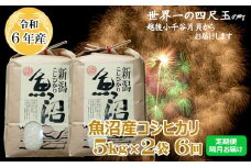 K151P310 ＜令和6年産＞魚沼産コシヒカリ定期便 5kg2袋×6回（隔月お届け）【(有)米萬商店】世界一の四尺玉の町片貝町 白米 魚沼 米 定期便