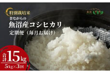 令和7年産 昔ながらの魚沼産コシヒカリ 精米15kg(5kg×毎月全3回) 農園ビギン【0002-BN09DB00-01】
