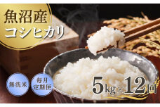 【先行予約】【12か月定期便(毎月全12回)】 令和7年産新米 魚沼産コシヒカリ 無洗米 5kg×全12回 雪室貯蔵 吉兆楽 【0038-0010DB00-01】