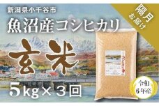 KT35P349 〔定期便 隔月〕〔玄米 選別品〕令和6年産 魚沼産コシヒカリ玄米定期便 5kg×3回【隔月お届け】（米太）