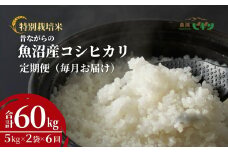 令和7年産 昔ながらの魚沼産コシヒカリ 精米60kg(5kg×2袋×毎月全6回) 農園ビギン【0002-BN16DB00-01】