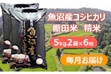 【先行予約】【令和7年産 新米】【6か月定期便(毎月全6回)】魚沼産コシヒカリ棚田米 白米5kg2袋×6回 毎月お届け ※2025年9月下旬以降より順次発送予定 佐藤農場 【0018-0003DB00-01】