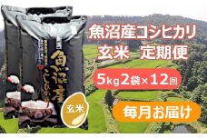 【先行予約】【令和7年産 新米玄米】【12か月定期便(毎月全12回)】魚沼産コシヒカリ棚田米 玄米10kg(5kg×2袋)×全12回(毎月お届け) 佐藤農場 【0018-0010DB00-01】