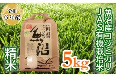 16P240 ＜数量限定＞令和6年産 魚沼産コシヒカリJAS有機栽培米 5kg精米（魚沼わたなべ農園） 白米 魚沼 有機 米