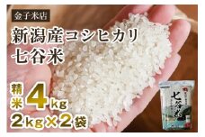 【令和7年産新米先行予約】老舗米穀店が厳選 新潟産 従来品種コシヒカリ「七谷米」精米4kg（2kg×2）〈10月上旬から順次出荷〉 白米 窒素ガス充填パックで鮮度長持ち 金子米店