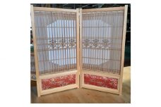 金襴西陣屏風「赤」《サイズ（片面）：約H800mm×W410mm》金襴西陣織と組子細工の和のコラボレーション屏風 職人技 加茂市 高井建具