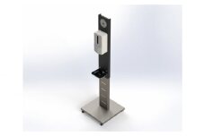 検温付消毒スタンドMS（ブラック）《本体サイズ：W390mm×D390mm×H940～1,340mm》非接触で検温と消毒液の供給が可能 加茂市皆川製作所