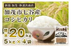 【令和6年産米】新潟県加茂市七谷産コシヒカリ 精米20kg（5kg×4）白米 捧運次商店