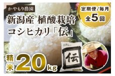 【定期便5ヶ月毎月お届け】新潟産コシヒカリ「伝」 真空パック 精米 20kg（5kg×4）南麻布の高級料亭で提供される極上米 かやもり農園 新潟県 加茂市産 白米 米 お米 定期便