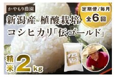 【定期便6ヶ月毎月お届け】新潟産コシヒカリ「伝ゴールド」白米真空パック 精米2kg 南麻布の高級料亭で提供される極上米 かやもり農園 定期便