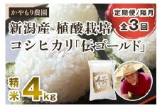 【定期便3回隔月お届け】新潟産コシヒカリ「伝ゴールド」白米真空パック 精米4kg（2kg×2）南麻布の高級料亭で提供される極上米 かやもり農園 定期便