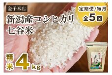 【令和6年産米】【定期便5ヶ月毎月お届け】老舗米穀店が厳選 新潟産 従来品種コシヒカリ「七谷米」精米4kg（2kg×2）白米 窒素ガス充填パックで鮮度長持ち 金子米店 定期便