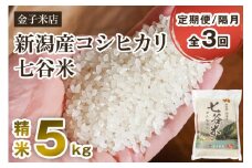 【令和6年産米】【定期便3回隔月お届け】老舗米穀店が厳選 新潟産 従来品種コシヒカリ「七谷米」精米5kg 白米 窒素ガス充填パックで鮮度長持ち 金子米店 定期便