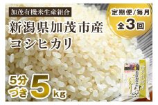 【令和6年産米】【定期便3ヶ月毎月お届け】5分づき 特別栽培米 コシヒカリ 精米 5kg 従来品種コシヒカリ 加茂有機米生産組合 新潟県 加茂市産 白米 米 お米 定期便