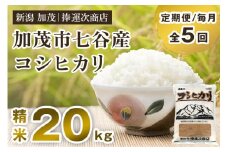 【令和6年産米】【定期便5ヶ月毎月お届け】新潟県加茂市七谷産コシヒカリ 精米20kg（5kg×4）白米 捧運次商店 定期便