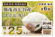 【定期便6ヶ月毎月お届け】新潟県加茂市七谷産コシヒカリ 精米25kg（5kg×5）白米 捧運次商店 定期便