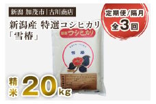 【定期便3回隔月お届け】【令和6年産米】新潟県産 特選コシヒカリ「雪椿」精米20kg 白米 加茂市 お米の専門店 古川商店 定期便
