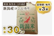 【定期便3回毎月お届け】【令和6年産米】コシヒカリ 玄米 30kg お米 米 お米の専門店 古川商店 新潟県 加茂市産 定期便