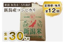 【定期便12ヶ月毎月お届け】【令和6年産米】コシヒカリ 玄米 30kg お米 米 お米の専門店 古川商店 新潟県 加茂市産 定期便