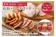山長ハムギフトセット（YH-32）詰め合わせ【3種3パック入り】《粗挽腸詰ウインナー 大パック（340g）・粗挽腸詰フランク 大パック（320g）・ベーコン（250g）》【お歳暮などの贈り物に】    国産豚使用 ハム ベーコン ブロック肉 豚肉 ソーセージ 様々なレシピに大活躍！ 手作り 燻製 粗挽き 加茂 山長ハム