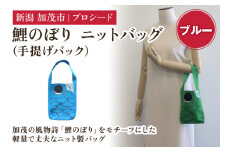 鯉のぼり ニットバッグ（手提げバック）【ブルー】《タテ20×ヨコ15×マチ3.5（cm） 》 ニット バッグ 手提げ 手さげ 水洗い可能 丈夫で軽量なバッグ 加茂市 プロシード