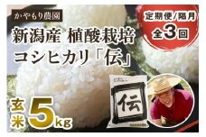【令和6年産米】【定期便3回隔月お届け】新潟産コシヒカリ「伝」真空パック 玄米5kg 南麻布の高級料亭で提供される極上米 かやもり農園