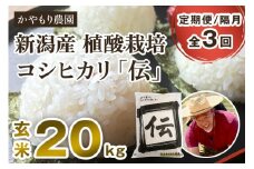 【令和6年産米】【定期便3回隔月お届け】新潟産コシヒカリ「伝」真空パック 玄米20kg（5kg×4） 南麻布の高級料亭で提供される極上米 かやもり農園