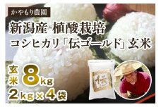 【令和6年産米】新潟産コシヒカリ「伝ゴールド」真空パック 玄米8kg（2kg×4） 南麻布の高級料亭で提供される極上米 かやもり農園