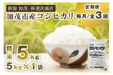 【令和7年産新米先行予約】【定期便3回毎月お届け】加茂市産コシヒカリ 精米5kg 《9月下旬～順次出荷》 こしひかり 新潟米 お米 白米 ライス ご飯 加茂市 捧運次商店