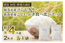 【令和7年産新米】「加茂市産コシヒカリ」と「新潟県産こしいぶき」食べ比べ 精米 各2kg（計4kg）《順次出荷》 こしひかり コシイブキ 新潟米 お米 ご飯 白米 ライス 加茂市 捧運次商店