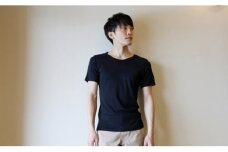 0099《絹生活研究所》インナー／メンズ／半袖／黒／Lサイズ