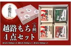 【贈答用】魚沼産こがねもち100％使用 令和6年産　越路餅500g3種　4点セット（白2個、草1、豆1）包装付