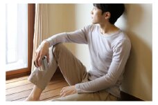 0096《絹生活研究所》インナー／メンズ／長袖／グレー／Mサイズ