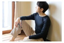 0097《絹生活研究所》インナー／メンズ／長袖／ブラック／Mサイズ