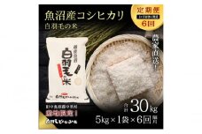 【通年受付】≪令和6年産　≫【定期便／1ヶ月おき全6回】農家直送！魚沼産コシヒカリ「白羽毛の米」精米(5kg×1袋)×6回  30kg